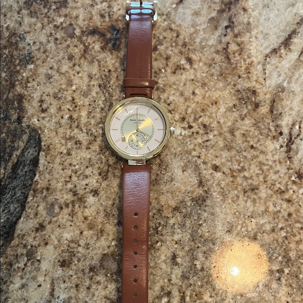 Kate Spade Gold-Tone Watch with Brown Leather Strap